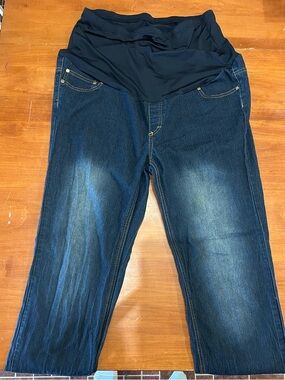 Maternity Dark Blue Stretch Jeans with Overband Panel